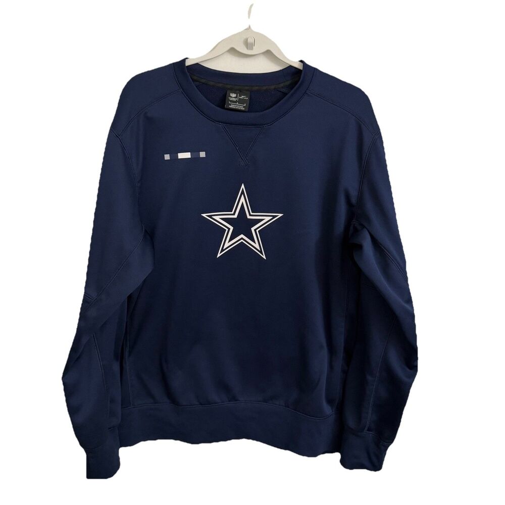 NFL Dallas Cowboys Nike Sweatshirt Large Blue ON-Field Crewneck Pullover Dri-Fit